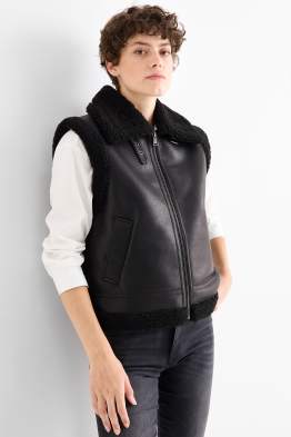 Faux Shearling Weste - Lederimitat