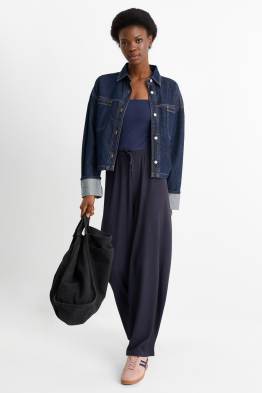 Jersey-Hose - Mid Waist - Wide Leg - strukturiert