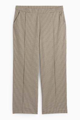 Žerzejové kalhoty - high waist - wide leg - kostkované