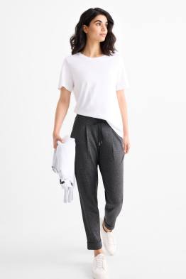 Žerzejové kalhoty - mid waist - tapered fit - strukturované