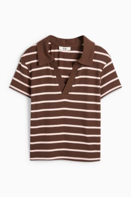 Crop Poloshirt - Slim Fit - gerippt - gestreift