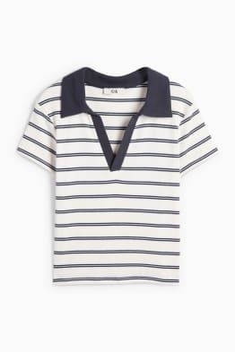 Crop Poloshirt - Slim Fit - gerippt - gestreift