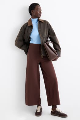 Žerzejové kalhoty - high waist - wide leg
