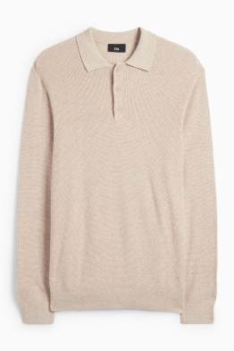 Langarm-Poloshirt - Regular Fit - gestrickt - strukturiert