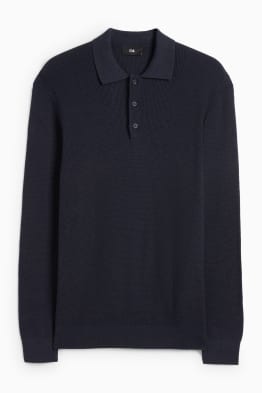 Langarm-Poloshirt - Regular Fit - gestrickt - strukturiert