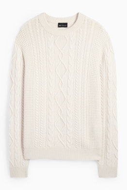 Pull en cachemire mélangé - laine mélangée - motif tressé