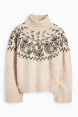 Pull à col roulé - à motif