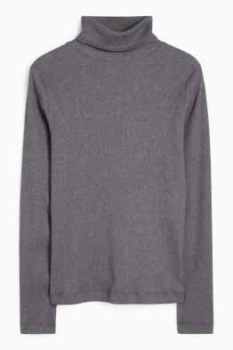 Shirt met rolkraagje - ribstof