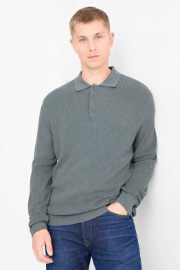 Langarm-Poloshirt - Regular Fit - gestrickt - strukturiert