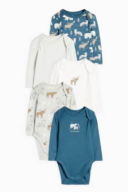 Multipack 5er - Eisbär, Elch und Fuchs - Baby-Body