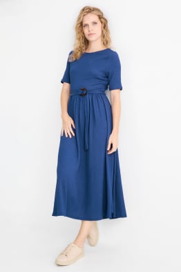 Fit & Flare Kleid mit Gürtel - strukturiert