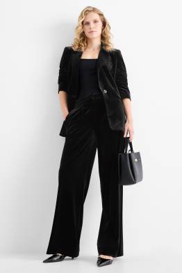 Pantaloni office din catifea - talie medie - wide leg