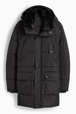 Parka acolchada con capucha y pelo sintético - hidrófuga