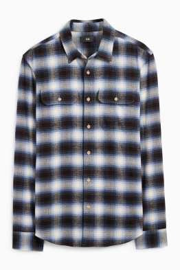 Camicia di flanella - regular fit - collo all'italiana - quadretti