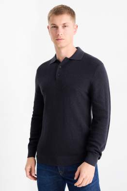 Langarm-Poloshirt - Regular Fit - gestrickt - strukturiert