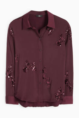 Blusa in raso - effetto brillante - a fiori