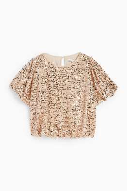 Samt-Pailletten-Kurzarmshirt