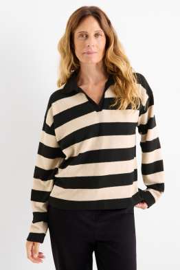 Langarm-Poloshirt - gestrickt - gestreift