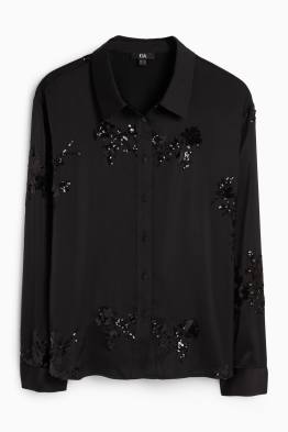 Blusa in raso - a fiori - brillante