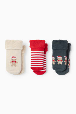 Multipack of 3 - gingerbread - Christmas baby socks with motif