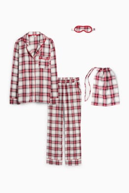 Set - Christmas flannel pyjamas, sleep mask and cloth bag