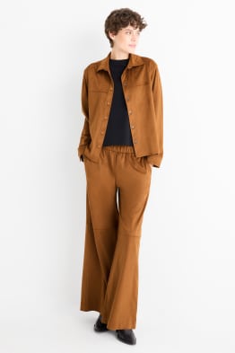 Kalhoty - mid waist - straight fit - imitace semiše