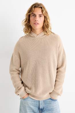 Pull à capuche - finition côtelée
