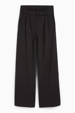 Jersey-Hose mit Gürtel - High Waist - Wide Leg