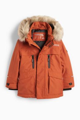 Regenjacke mit Kapuze und Kunstfellbesatz - gefüttert