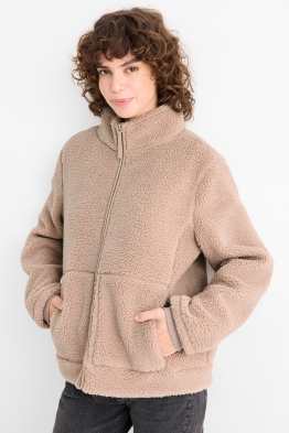 Teddy fur zip-through sweatshirt