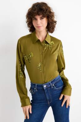 Blusa in raso - effetto brillante - a fiori