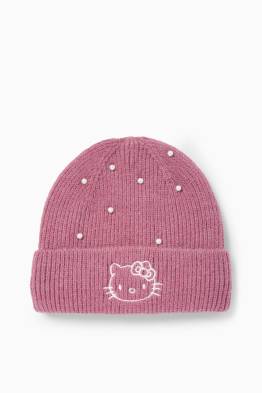 Hello Kitty - muts met pareltjes - ribstof