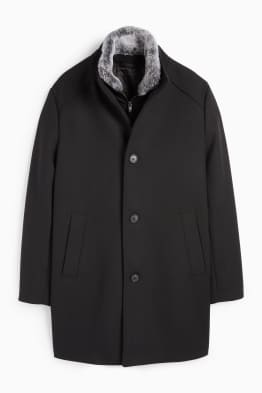 Coat with faux fur trim