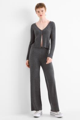 Pantalon en maille - high waist - finition côtelée