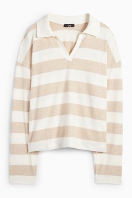 Langarm-Poloshirt - gestrickt - gestreift