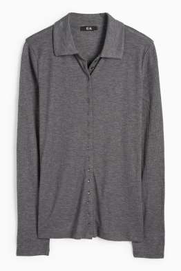 Basic long sleeve polo shirt - regular fit - ribbed