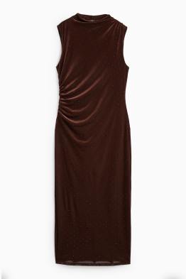 Samt-Bodycon-Kleid mit Strasssteinen
