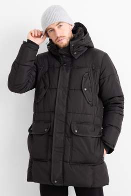 Parka acolchada con capucha y pelo sintético - hidrófuga