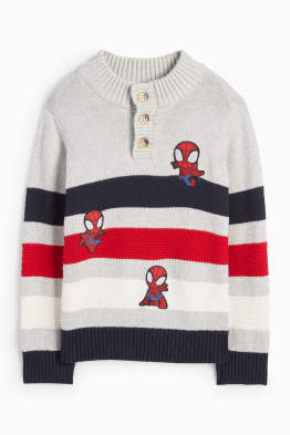 T-shirt Manches Longues Spider-Man Pour Garçon - Bleu Marine, Impression 'AMAZING', Toile D'araignée Sur Manches