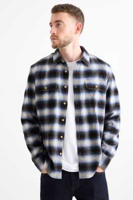 Camicia di flanella - regular fit - collo all'italiana - quadretti