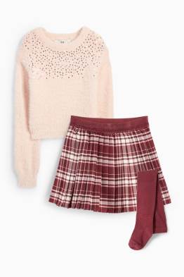 Souprava - svetr, sukně a punčochové kalhoty - 3dílná