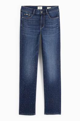 Straight jeans se štrasovými kamínky - mid waist