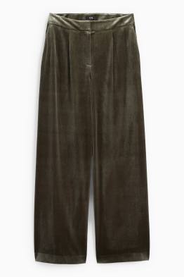 Business sametové kalhoty - mid waist - wide leg