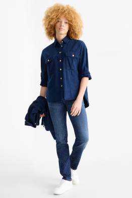 Straight jeans se štrasovými kamínky - mid waist