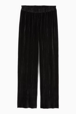 Plisované sametové kalhoty - high waist - wide leg
