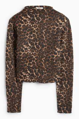 Crop Langarmshirt - Slim Fit - Leo-Print