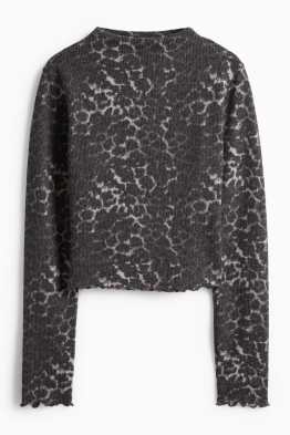Crop Langarmshirt - Slim Fit - Leo-Print