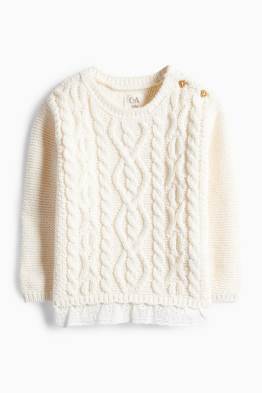 Baby-Pullover - Broderie Anglaise - Zopfmuster
