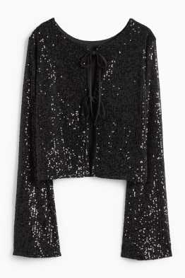 Camiseta crop de manga larga con lentejuelas - slim fit