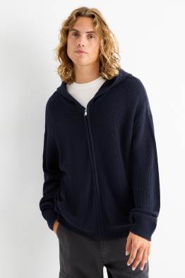 Cardigan with hood - ribbed